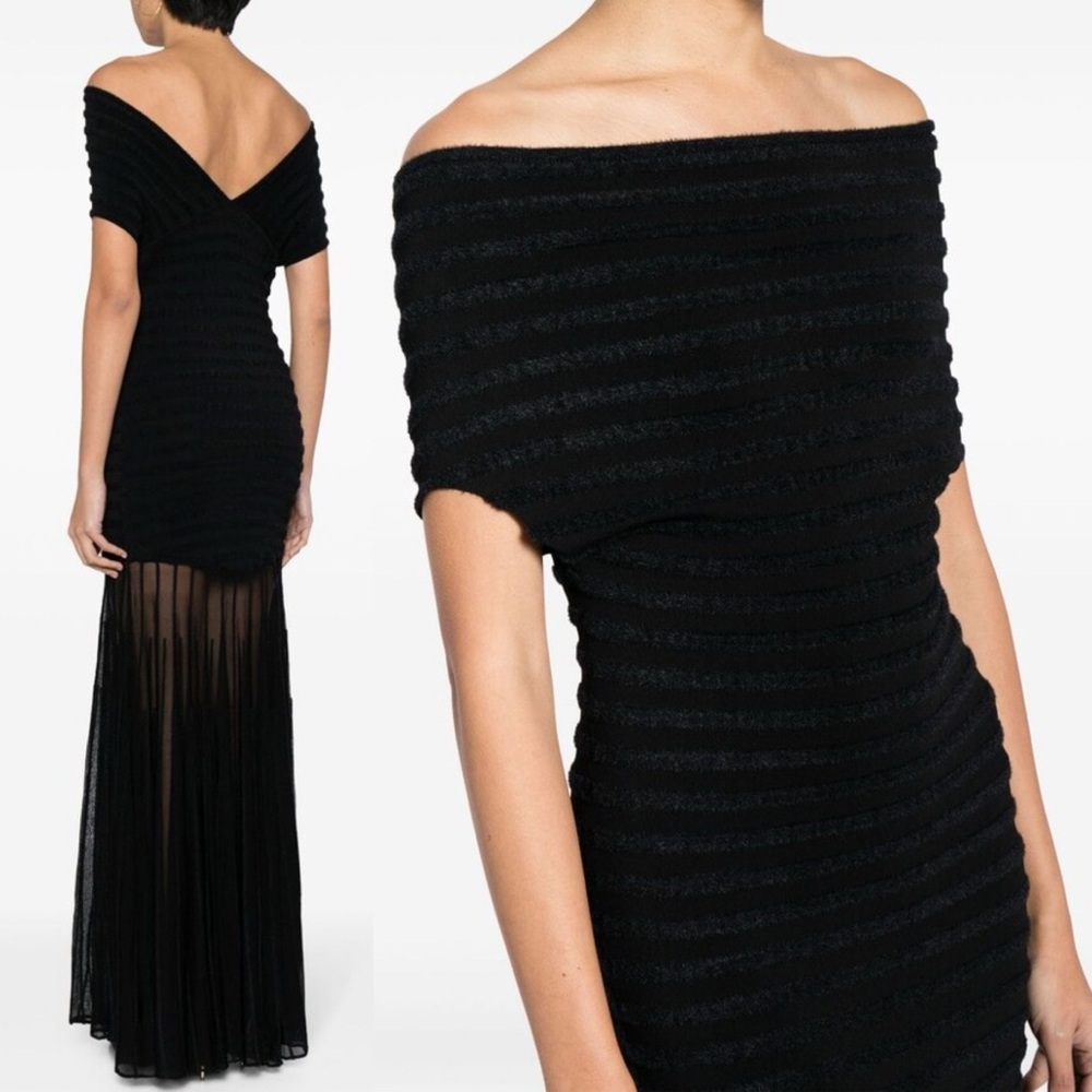 ALEXIS Marce Black Sheer Stripe Maxi Dress Off-Shoulder Size XL NWT - Picture 11 of 15